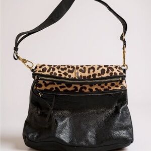 Margot Elegant Black and Leopard Print Crossbody Bag